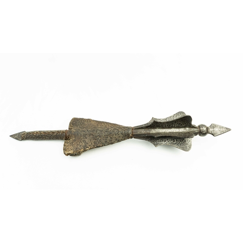 155 - A LIZARD LEATHER SPEAR HEAD, Of traditional spearhead form, the mid-rib featuring a lozenge-shaped r... 