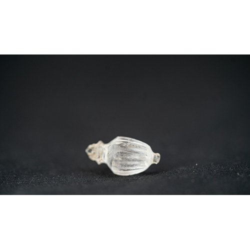 30 - A TRIO SET OF ROCK CRYSTAL OBJECTS
A Tiny Carved Rock 
Crystal, Probably A Part Of A Praying Beads, ... 