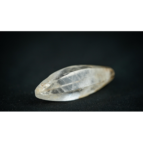 44 - ROCK CRYSTAL ELONGATED BEAD Of elongated cylinder form, tapering towards the ends, with a horizontal... 