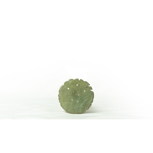 105 - TWO PALE GREEN JADE SASH CORD ORNAMENT, Pale jade sash cord ornaments or pendants, one with flower d... 