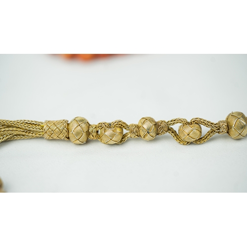 64 - CORAL PRAYER BEADS,18TH/19TH CENTURY, The tasbih strung  with 99  spherical  beads,gold and silver e... 