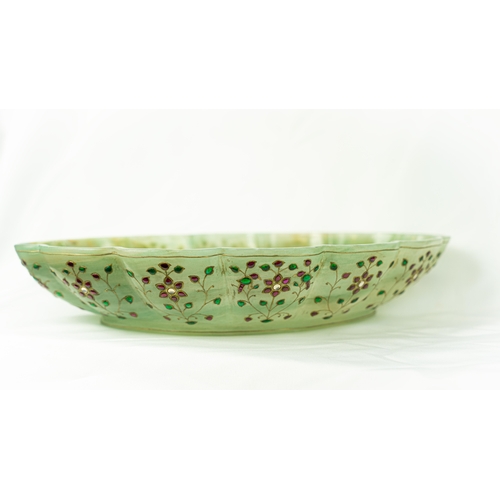 87 - A GEM SET MUGHAL BOWL, Of round form, with lobed sides, resting on short foot, exterior decorated wi... 