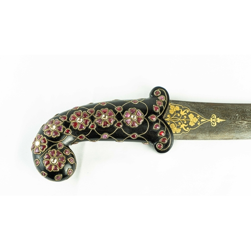 92 - A GEM SET JADE-HILTED DARK GREEN DAGGER(KHANJAR) MUGHAL STYLE, INDIA 19TH CENTURY, The grip handle o... 