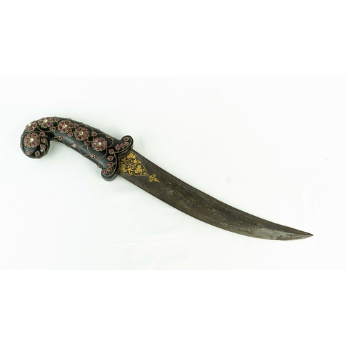 92 - A GEM SET JADE-HILTED DARK GREEN DAGGER(KHANJAR) MUGHAL STYLE, INDIA 19TH CENTURY, The grip handle o... 