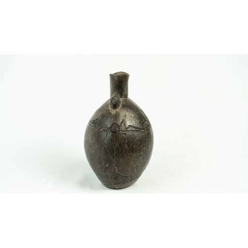 125 - A FLASK WITH QUFIC INSCRIPTION,14th/15th CENTURY, Of flattened circular shape, resting on a flat bas... 