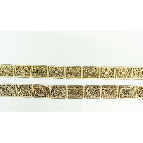 149 - TWO HARDSTONE DRAGON CARVED CHAIN BELTS, INDIA, Each formed of fourteen panels of rectangular form, ... 