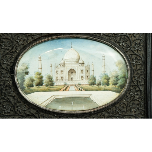 134 - A MUGHAL PAINTING IN EBONY FRAME, 19th CENTURY, INDIA, Of rectangular form, carved ebony frame execu... 