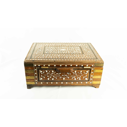 25 - AN ANGLO-INDIAN BONE INLAID EBONY CALLIGRAPHY BOX, INDIA, 19TH CENTURY, Of rectangular form, the ext... 