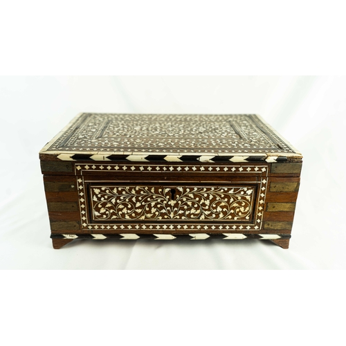 26 - AN ANGLO-INDIAN INLAID EBONY CALLIGRAPHY BOX, INDIA, 19TH CENTURY, Of rectangular form, a highly dec... 