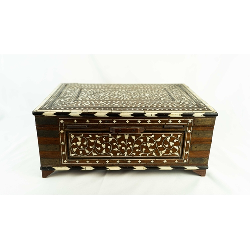 26 - AN ANGLO-INDIAN INLAID EBONY CALLIGRAPHY BOX, INDIA, 19TH CENTURY, Of rectangular form, a highly dec... 