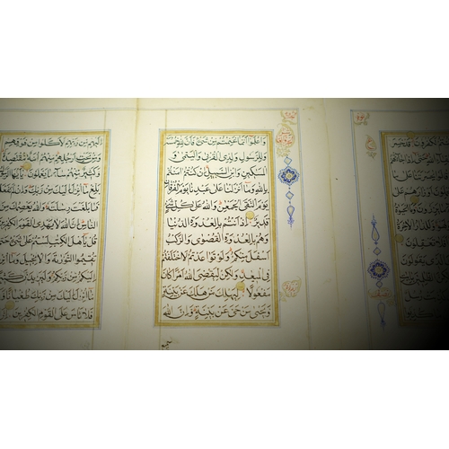 44 - THREE FOLIOS FROM THE SAME QURAN, INDIA, SULTANATE, 19TH CENTURY, Arabic manuscript on polished pape... 