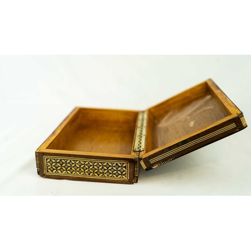 45 - MOTHER OF PEARL AND WOOD INLAID MARQUETRY BOX, Of rectangular form, the exterior with micro mosaic m... 