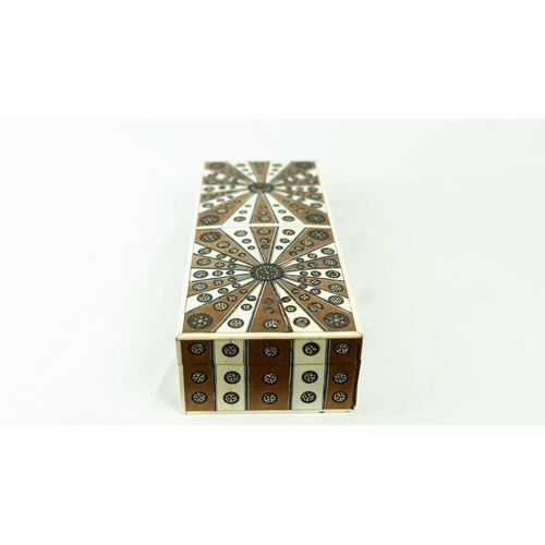 49 - AN ANGLO-INDIAN BONE AND WOOD INLAID BOX, INDIA 19TH CENTURY, Of rectangular form, resting on a flat... 