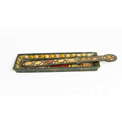 60 - A KASHMIRI PAPIER MACHE STATIONARY SET OF TWO, Of rectangular form, the polychrome-painted and lacqu... 