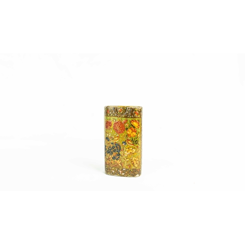 61 - A KASHMIRI PAPIER-MACHE CIGAR CASE, 19TH CENTURY, Of typical shape, polychrome-painted, gilt and lac... 