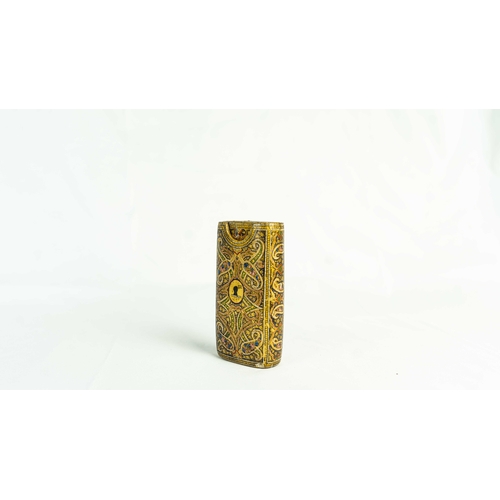 62 - A KASHMIRI PAPIER-MACHE CIGAR CASE, INDIA, 19th Century, Of typical shape, polychrome-painted, gilt ... 