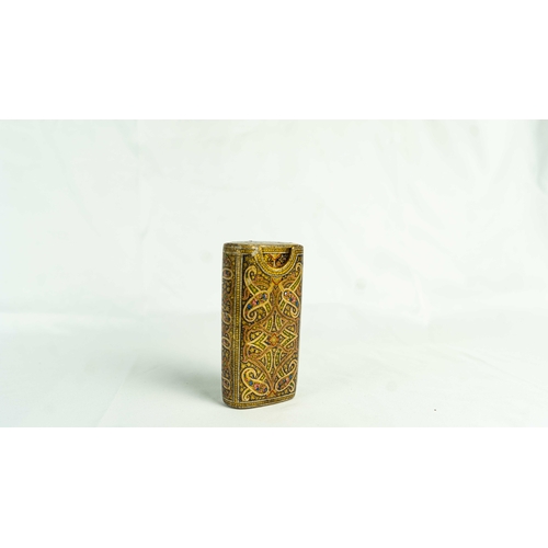 62 - A KASHMIRI PAPIER-MACHE CIGAR CASE, INDIA, 19th Century, Of typical shape, polychrome-painted, gilt ... 