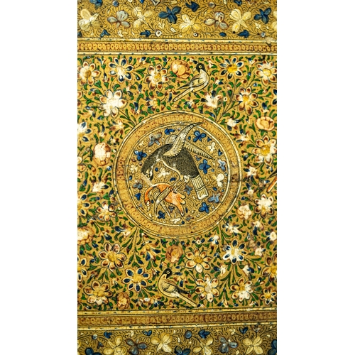 64 - A KASHMIRI PAPIER MACHÉ BOX, Of typical rectangular shape, resting on a flat base, painted in gilt a... 