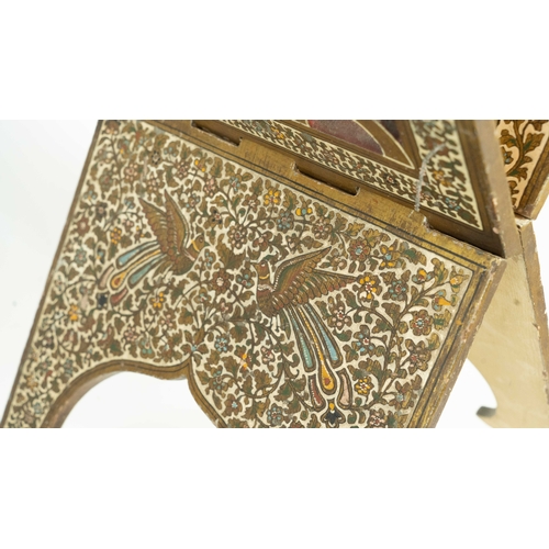 66 - A PAINTED AND GILDED QUR’AN STAND, KASHMIR, LATE 19TH CENTURY, Of typical folding form with two part... 