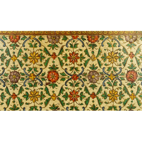 69 - KASHMIRI PAPIER MACHÉ PLAQUE, Of rectangular form, double-sided lacquered papier-maché panel decorat... 