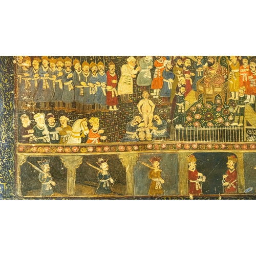 71 - A PAPIER MACHÉ PAINTING INDIA 19TH CENTURY, Of rectangular form, this lacquered piece painted in gol... 