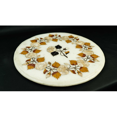 3 - A ROUND INLAID MARBLE TABLE TOP, INDIA, Of circular form, inlaid with mother of pearl and other ston... 