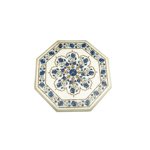 8 - AN INLAID MARBLE COFFEE TABLE, The table top of octagonal form, delicately inlaid with semi-precious... 