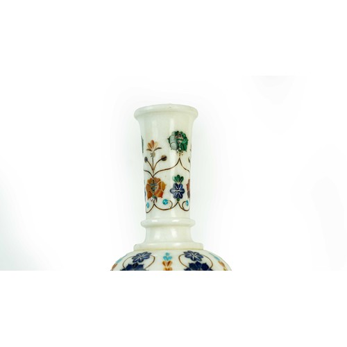 10 - AN INDIAN MARBLE INLAID PALATIAL DECORATIVE FLOWER VASE, 20TH CENTURY, Of bulbous form, tapering gra... 