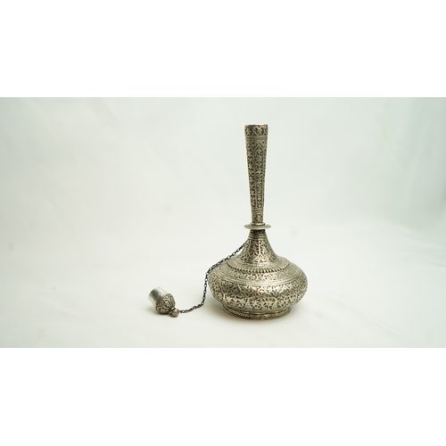 89 - AN INDIAN SILVER SURAHI WATER FLASK, 20TH CENTURY, INDIA, Of typical bulbous shape, resting on a gen... 