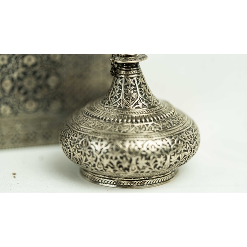 89 - AN INDIAN SILVER SURAHI WATER FLASK, 20TH CENTURY, INDIA, Of typical bulbous shape, resting on a gen... 