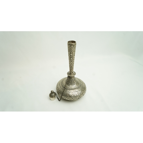 89 - AN INDIAN SILVER SURAHI WATER FLASK, 20TH CENTURY, INDIA, Of typical bulbous shape, resting on a gen... 