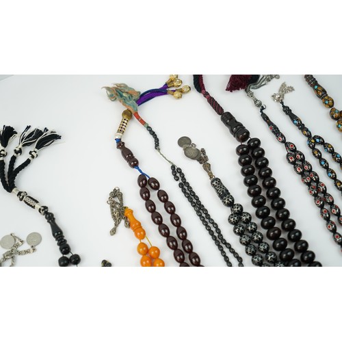 169 - Hand-made 150+ praying beads/rosary/tasbih, various forms, sizes, materials and counts, varrying mat... 