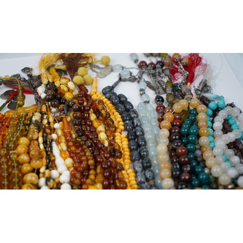 169 - Hand-made 150+ praying beads/rosary/tasbih, various forms, sizes, materials and counts, varrying mat... 