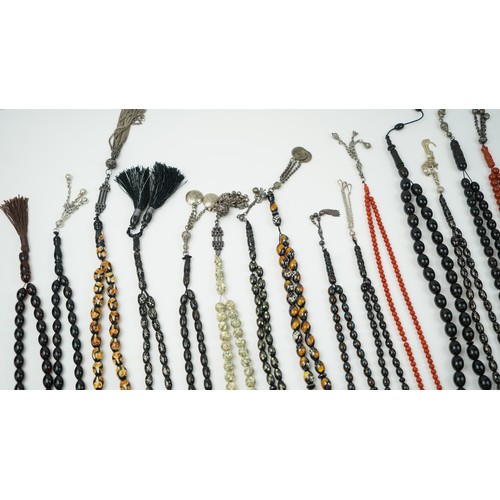 169 - Hand-made 150+ praying beads/rosary/tasbih, various forms, sizes, materials and counts, varrying mat... 