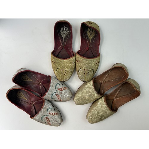 31 - THREE
 PAIRS OF EMBROIDERED OTTOMAN SANDALS, OTTOMAN, BALKAN PROVINCE, 19TH-20TH CENTURY
Of traditio... 