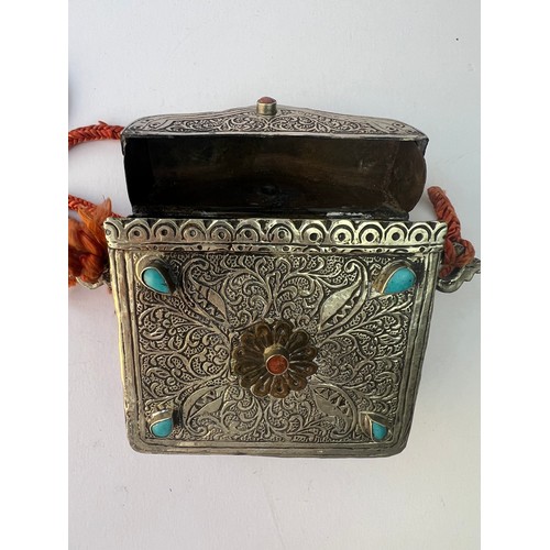 53 - A SILVER 
NOMAD QUR’AN BOX OR CASE, MOROCCO, 20TH CENTURY
Of rectangular form with with a hinged lid... 