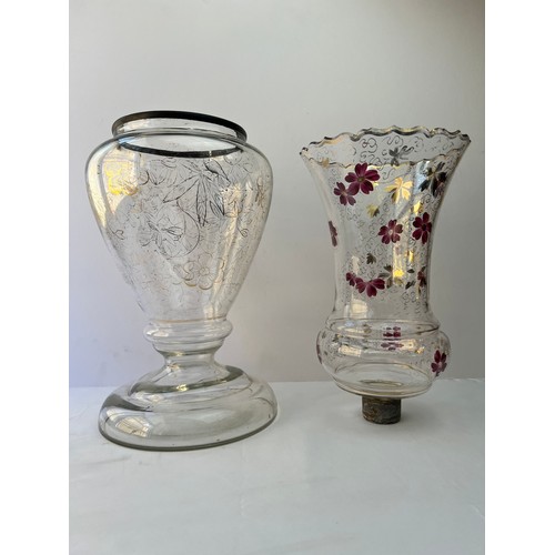 57 - BEYKOZ STYLE VASE AND OIL LAMP

The vase with flared base and a cylindrical body, featuring a decora... 