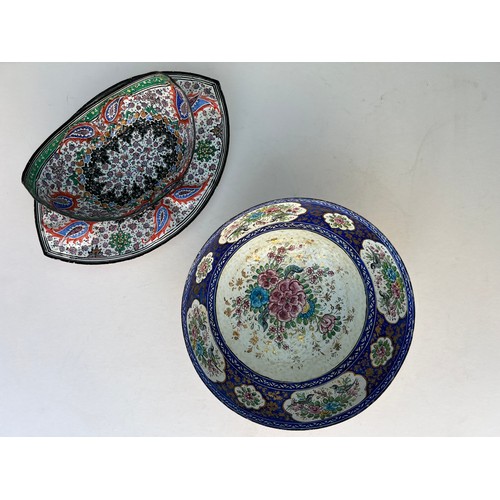 58 - A MINAKARI BOWL AND TRAY SET AND A LARGE MINAKARI BOWL 
19TH CENTURY, QAJAR PERSIA 
Both fluted and ... 