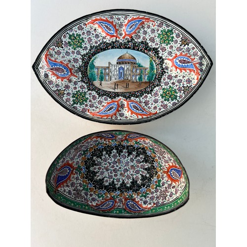 58 - A MINAKARI BOWL AND TRAY SET AND A LARGE MINAKARI BOWL 
19TH CENTURY, QAJAR PERSIA 
Both fluted and ... 