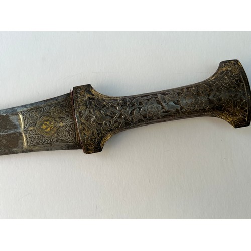 69 - A CURVED DOUBLE-EDGED DAGGER
With a double-edged blade with a medial ridge, koftehari arabesque at t... 