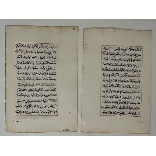 106 - TWO FOLIOS FROM A QUR’AN, 19TH CENTURY
Arabic manuscript on paper, 13 lines to the page, written in ... 