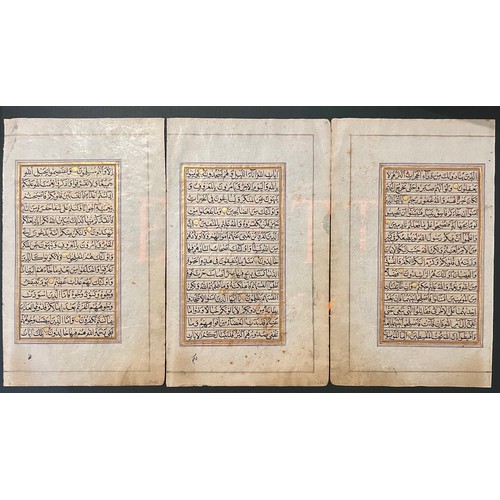 117 - THREE QUR’AN FOLIOS, 18TH CENTURY, INDIA
Arabic manuscript on polished paper, 14ll. of black naskh s... 