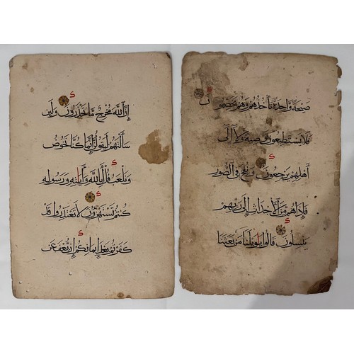 128 - TWO FOLIOS FROM A MAMLUK QURAN, EGYPT OR SYRIA, 14TH CENTURY
Arabic manuscript on paper, 5ll. of bla... 