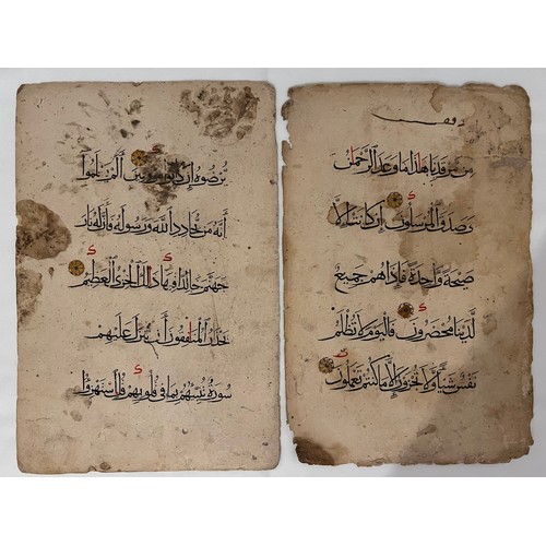 128 - TWO FOLIOS FROM A MAMLUK QURAN, EGYPT OR SYRIA, 14TH CENTURY
Arabic manuscript on paper, 5ll. of bla... 