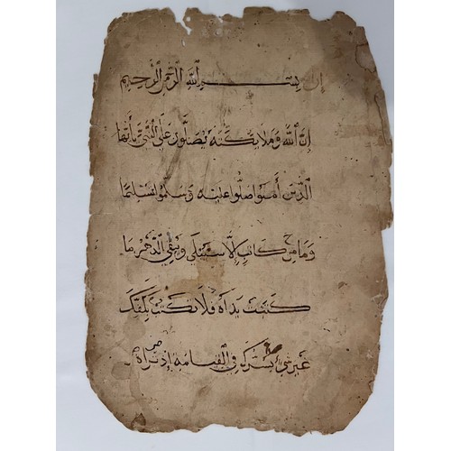 130 - ONE FOLIO FROM A MAMLUK QURAN, 14TH CENTURY, EGYPT OR SYRIA
Arabic manuscript on paper, 6ll. of blac... 