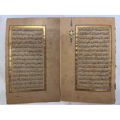 140 - 3 FOLIOS FROM AN OTTOMAN QURAN, OTTOMAN TURKEY, 19TH CENTURY 

Arabic manuscript on burnished paper,... 