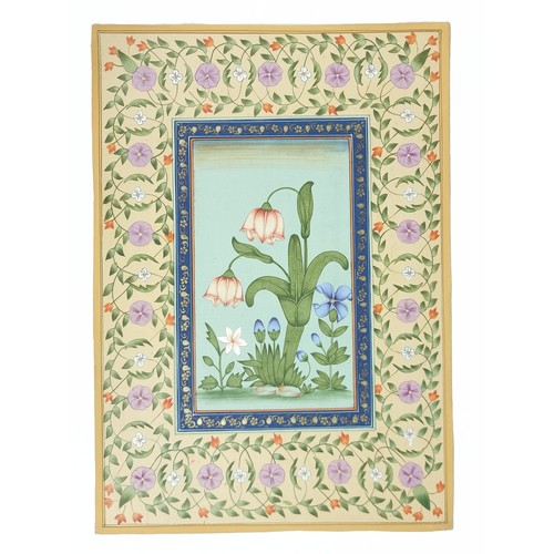 149 - A PAIR OF MUGHAL STYLE FLOWER PICTURES, EARLY 20TH CENTURY, INDIA
Of vertical composition goache on ... 