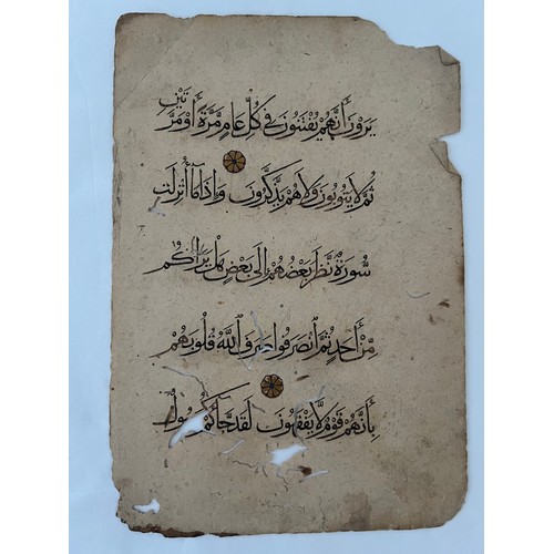 37 - ONE FOLIO FROM A MAMLUK QURAN, 14TH CENTURY, EGYPT OR SYRIA

Arabic manuscript on paper, 5ll. of bla... 