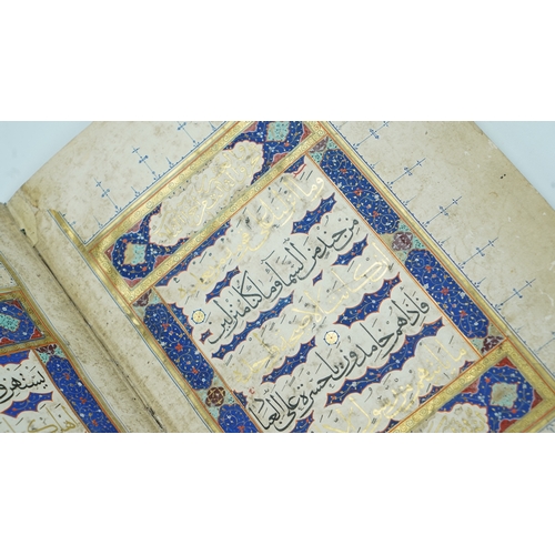 19 - A SAFAVID QUR’AN JUZ, XXIII.
IRAN, 17TH CENTURY.  Arabic manuscript on buff paper, 28+4 folios, seve... 