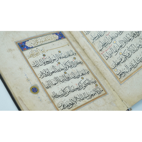 19 - A SAFAVID QUR’AN JUZ, XXIII.
IRAN, 17TH CENTURY.  Arabic manuscript on buff paper, 28+4 folios, seve... 